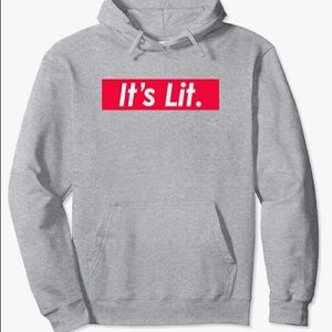 It’s Lit pullover hoodie w/ the cool red box graphic heather gray sweater small